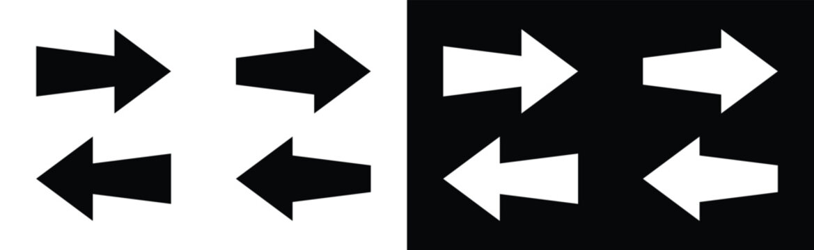 Directional Arrow Vector Icon Set with Left and Right Modern Bold Pointers on Light and Dark Contrast