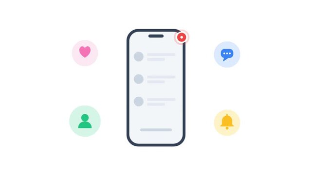 Social media notification icons popping out of smartphone screens