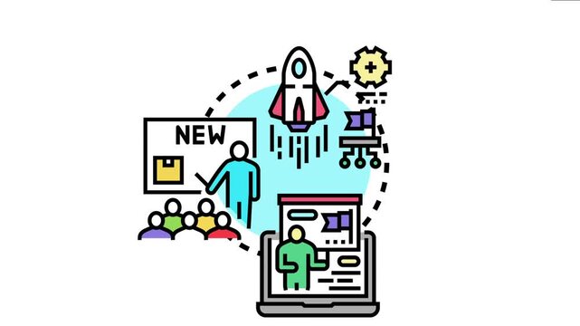 Product launch blueprint a new product development process, marketing strategy planning, team presentation, and digital promotion for business growth