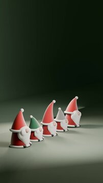 Row of Christmas gnomes rocking in a wave loop vertical video