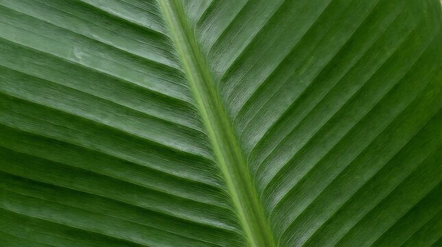 Detailed Green Banana Leaf Surface with Diagonal Vein Pattern