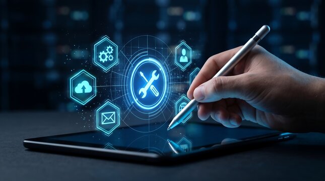 IT Support and Technology Management Concept with Digital Tools and System Maintenance
