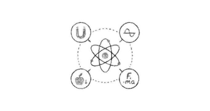 Sketch physics infographic icon animation - smooth progressive reveal