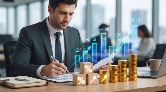 Money Savings and Investment Returns with Rising Arrow and Coin Stack