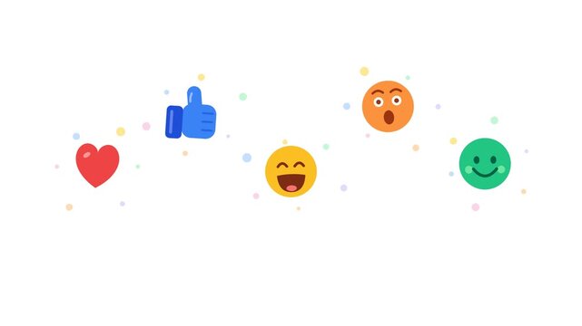 Social media reaction icons floating on a white background animation