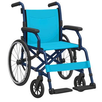Lightweight Cyan Travel Wheelchair with Navy Folding Frame Isolated on White