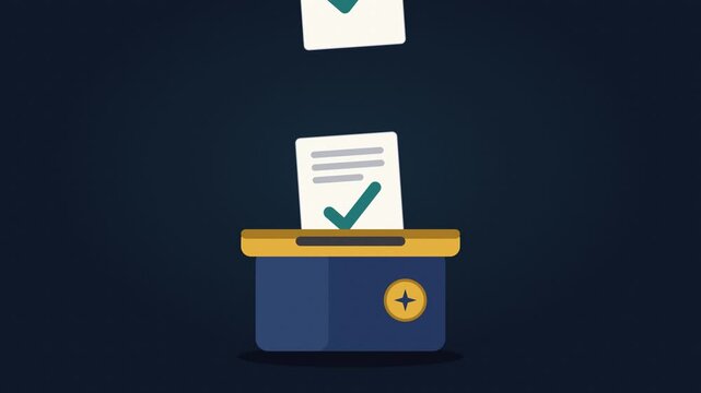 Paper Ballot Dropping Into Navy Ballot Box Animation