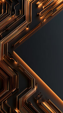 Premium luxury Cyber Monday background with golden tech circuit lines on dark surface with copy space