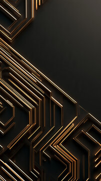 Premium luxury Cyber Monday background with golden tech circuit lines on dark surface with copy space