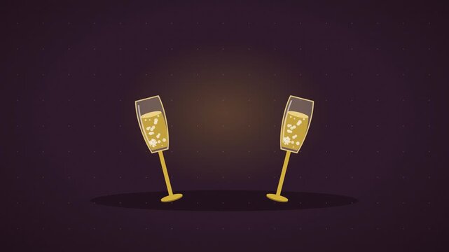 Two champagne flutes clinking in a celebratory toast with bubbles