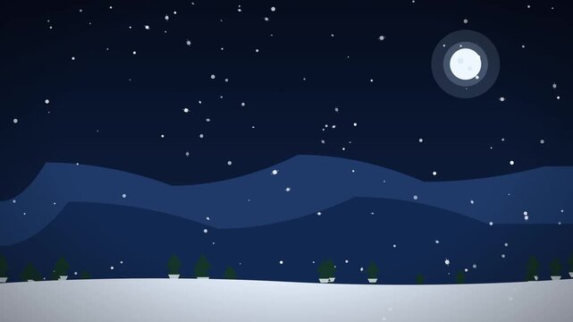 Gentle snowfall over moonlit snowy mountains seamless loop