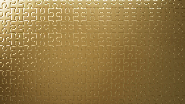 Gold Jigsaw Puzzle Wallpaper with Smoothly Unified Pieces. Network Concept.
