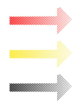 Halftone Dotted Arrows Set in Red Yellow and Black Isolated on Transparent Background