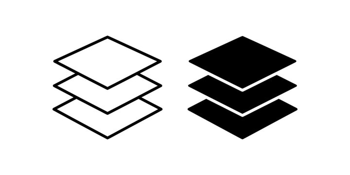 Three squares layers icon outline and solid black vector illustration.