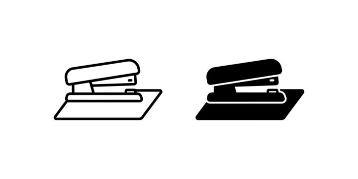 Office stapler and stapled paper icon outline.
