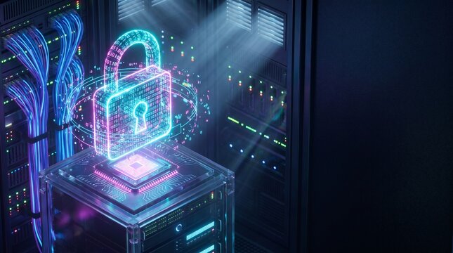 Gangster Style Neon Digital Padlock Protecting Server Cpu Security