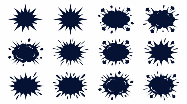 Set of Black Explosion Clouds and Fire Silhouette Vector Effects