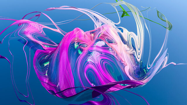 Abstract colorful 3d digital art with swirling fluid shapes