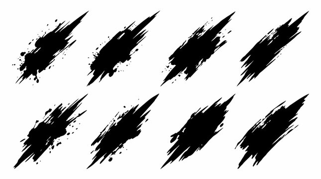 set collection of black hand drawn brush strokes vector
