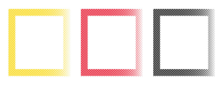 Halftone Square Frames Set in Yellow Red and Black Isolated on Transparent Background