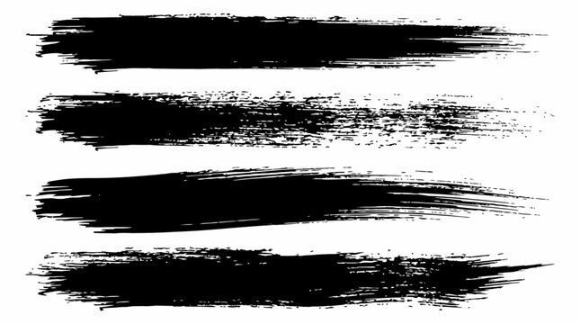 set collection of black hand drawn brush strokes vector