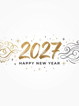 Happy New Year 2027 Gold Calligraphy Greeting Design Banner