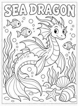 Cute cartoon dragon. black and white illustration for coloring book, dragon coloring pages