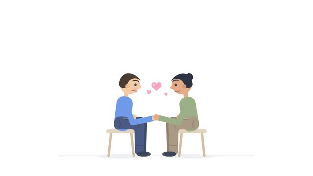 Mental health animation of supportive friend talking to sad man