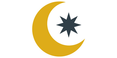 Yellow crescent moon with dark gray star for islamic and celestial themes. © adobe king