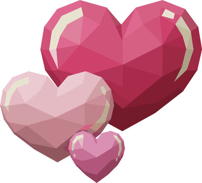 Low poly pink hearts for love and romance