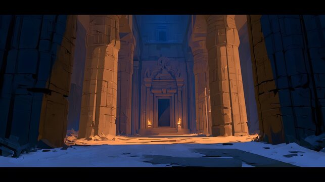 Ancient ruined stone temple with columns and central altar doorway