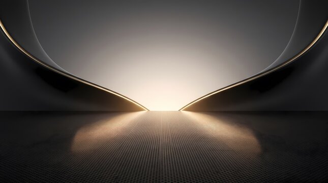 Futuristic technology tunnel with glowing lines and metallic space design
