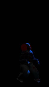 Creepy seamless vertical video of horror clown dancing. Funny Halloween background of a terror character isolated with copy space