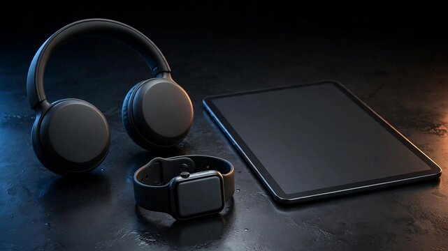 Headphones Smartwatch And Tablet Tech Gifts Flat Lay