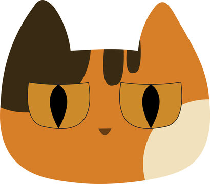Calico Cat Head In Flat Illustration Style, Funny Cat Face