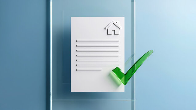 Secure document verification graphic with green check mark for form approval, compliance confirmation, official validation and digital record processing.