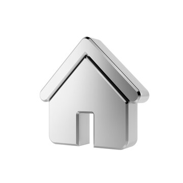 Silver Home Icon. 3D Rendering