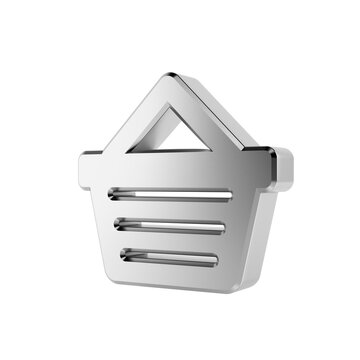 Silver Shopping Basket. 3D Rendering