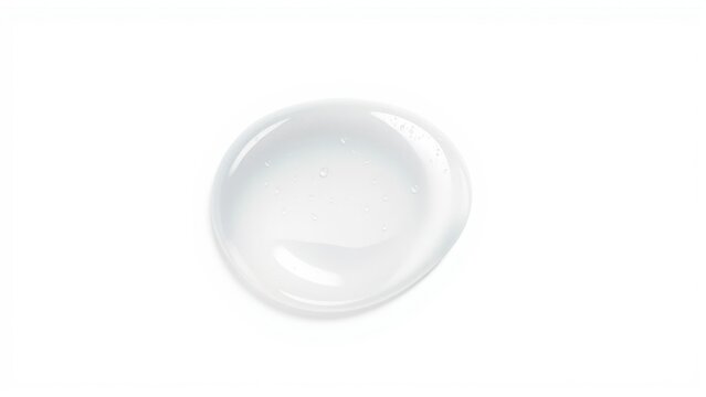 Liquid droplet isolated. Clear substance, round shape, white background. Minimalist studio shot, simple composition.