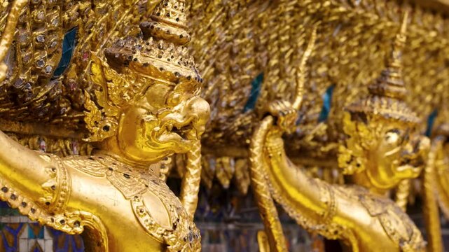 Golden Garuda Statues at Wat Phra Kaew in Bangkok Thailand