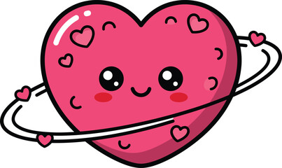Cute kawaii heart planet ring love space valentine cartoon character isolated on white © Shah