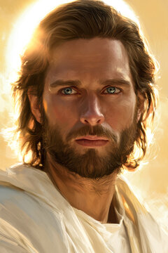 A man with long hair and a beard looks directly at the viewer in bright sunlight. The background shines softly, creating a warm glow around him
