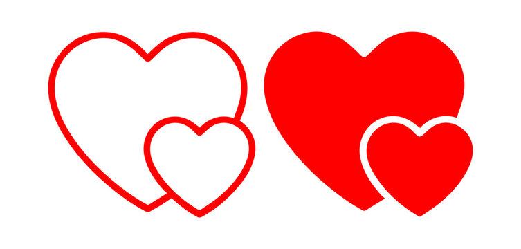 red hearts, one solid and one outlined, overlapping symbolize love, affection, and connection