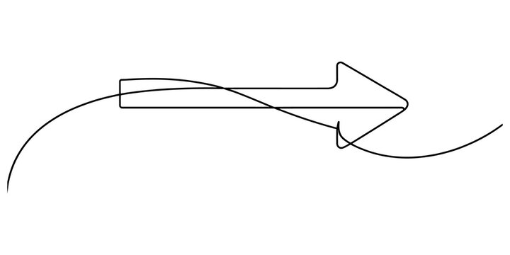 Black arrow icon drawn with a single continuous line showing direction and movement isolated on a white background isolated on transparent background, illustration