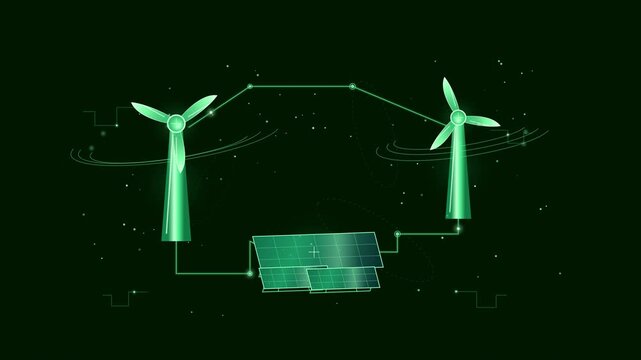 Green Energy Renewable Power Wind Turbines and Solar Panels Network Motion Graphic Animation