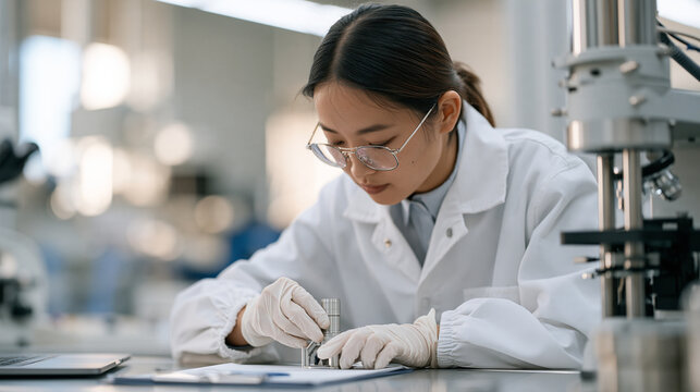 Industrial engineer testing the fatigue resistance of 3D printed metal components, additive manufacturing, materials science, mechanical fatigue testing, aerospace engineering,