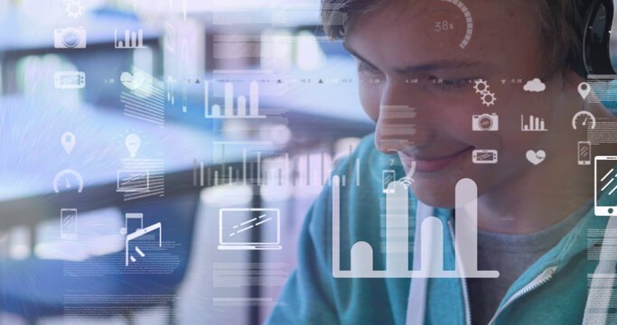 A student engages with an interactive digital education platform on his tablet.