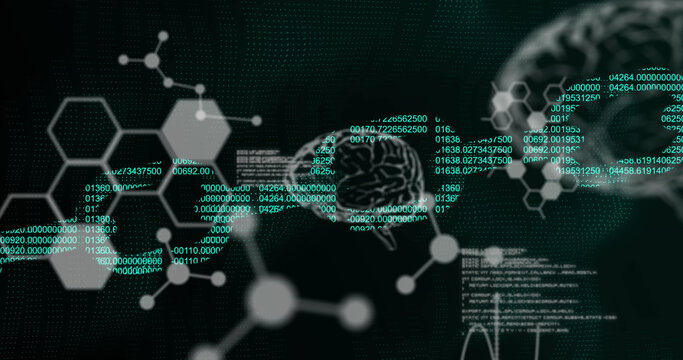 Image of science data processing over dark background