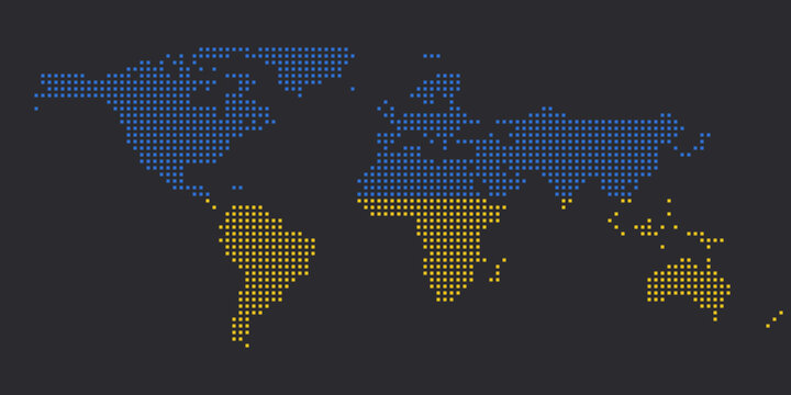 World map dot grid vector illustration global earth map for data visualization, technology, business, and communication pixelated continent infographic