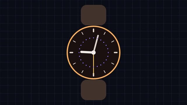 Minimalist gold aluminum watch design on dark blue grid background, vector illustration, elegant timepiece icon, luxury branding asset, stylized chronometer graphic